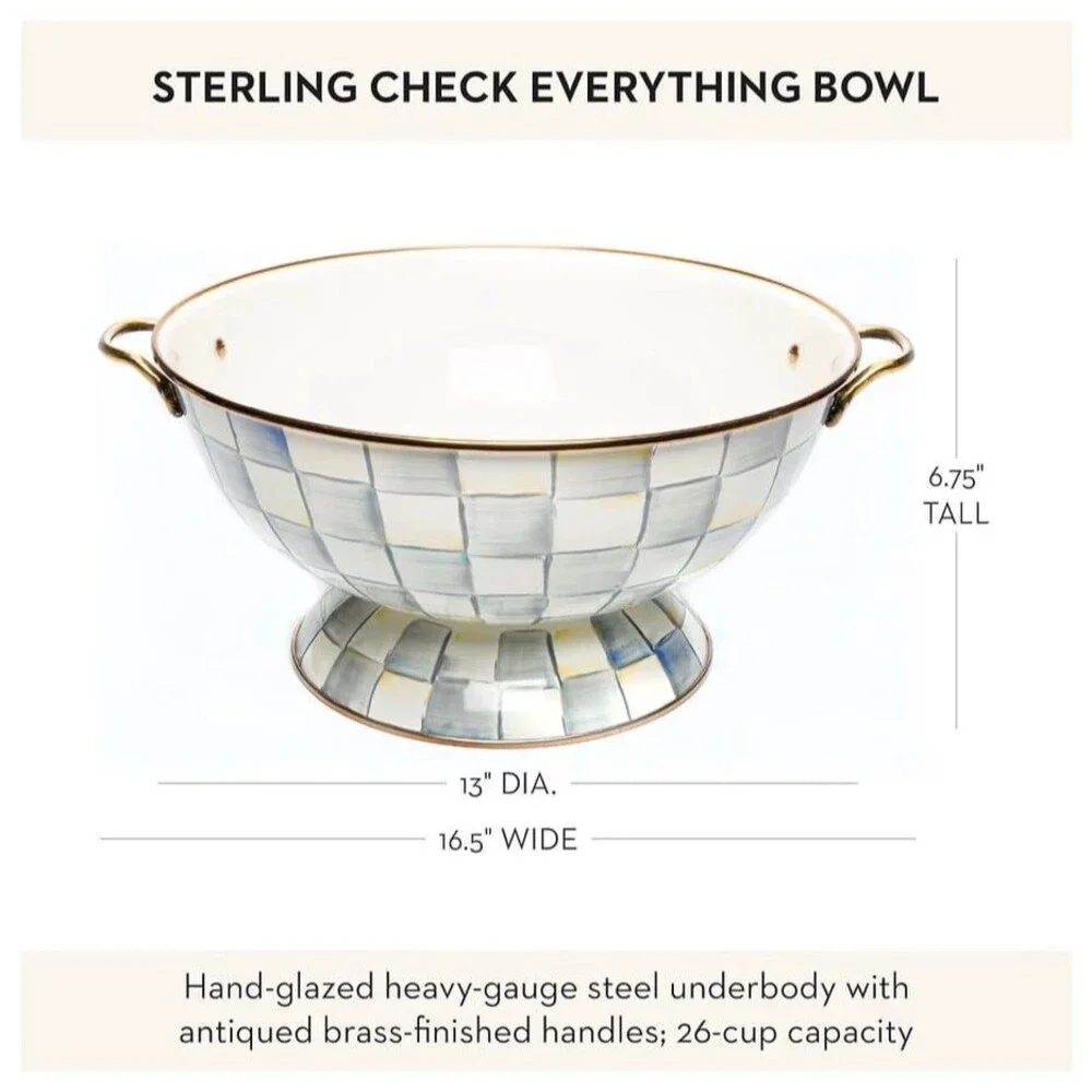Mackenzie Child Everything Bowl Sterling Check Gray and White 26cup Bowl New